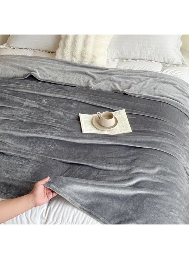 Grey Flannel Throw Blanket 70x79 Inch Soft Plush All Season Bedspread Couch Cover Machine Washable - Image 3
